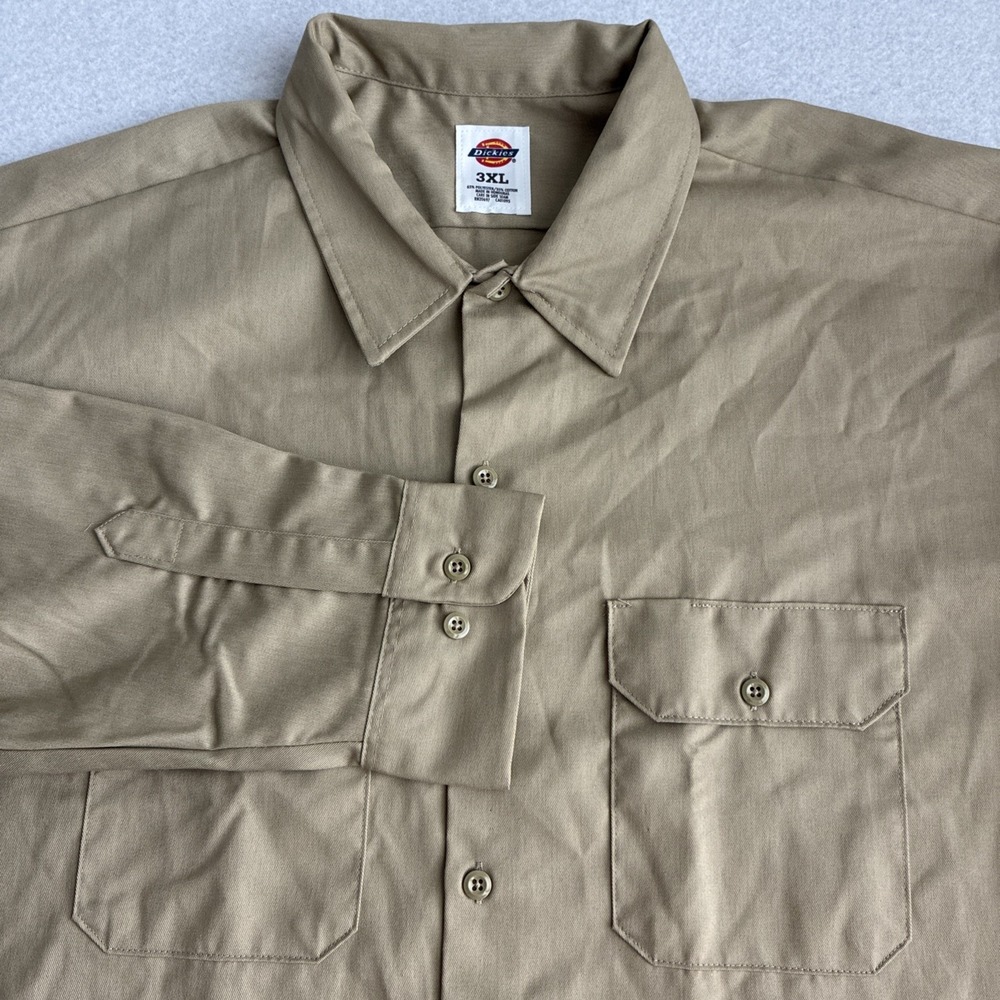 Dickies Big & Tall Mens Khaki Long Sleeve Twill Work Shirt Size 3XL Mechanic